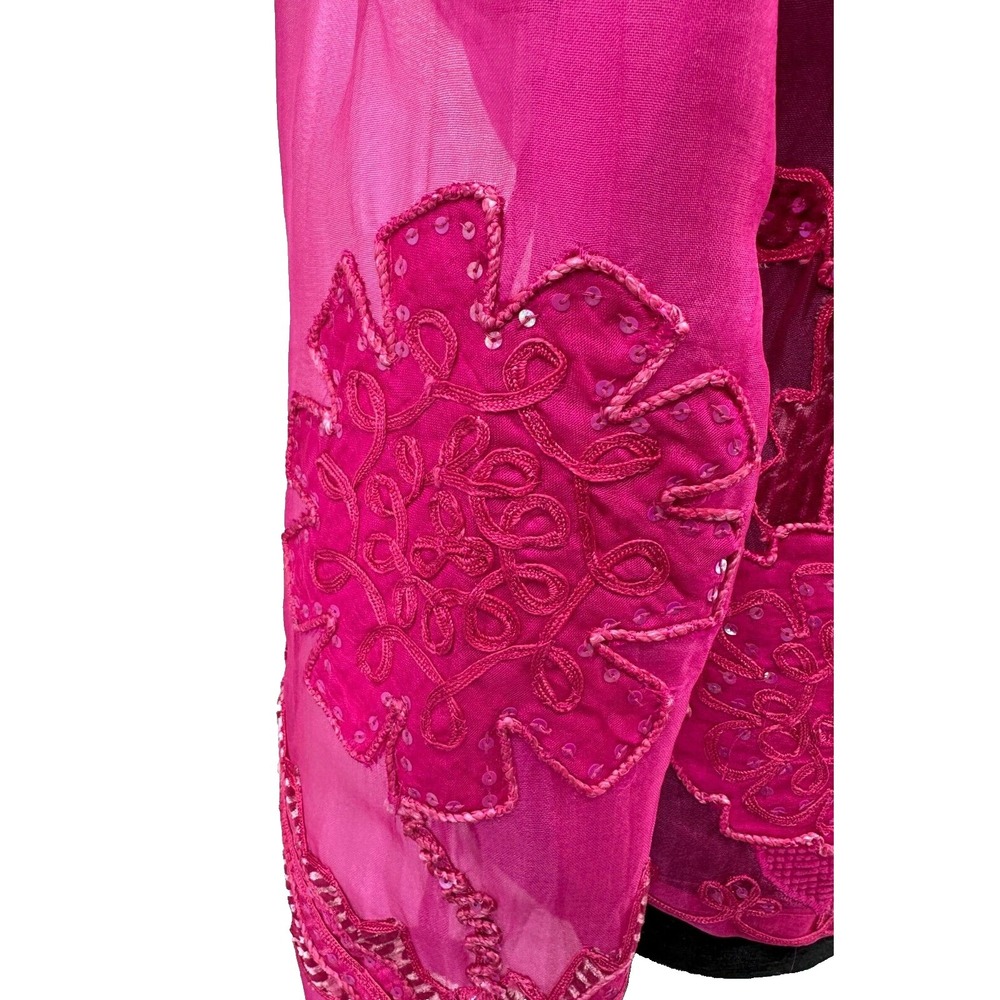 Sandy Starkman Womens Button Up Sheer Blouse Large Pink Embroidered Applique - Picture 11 of 16